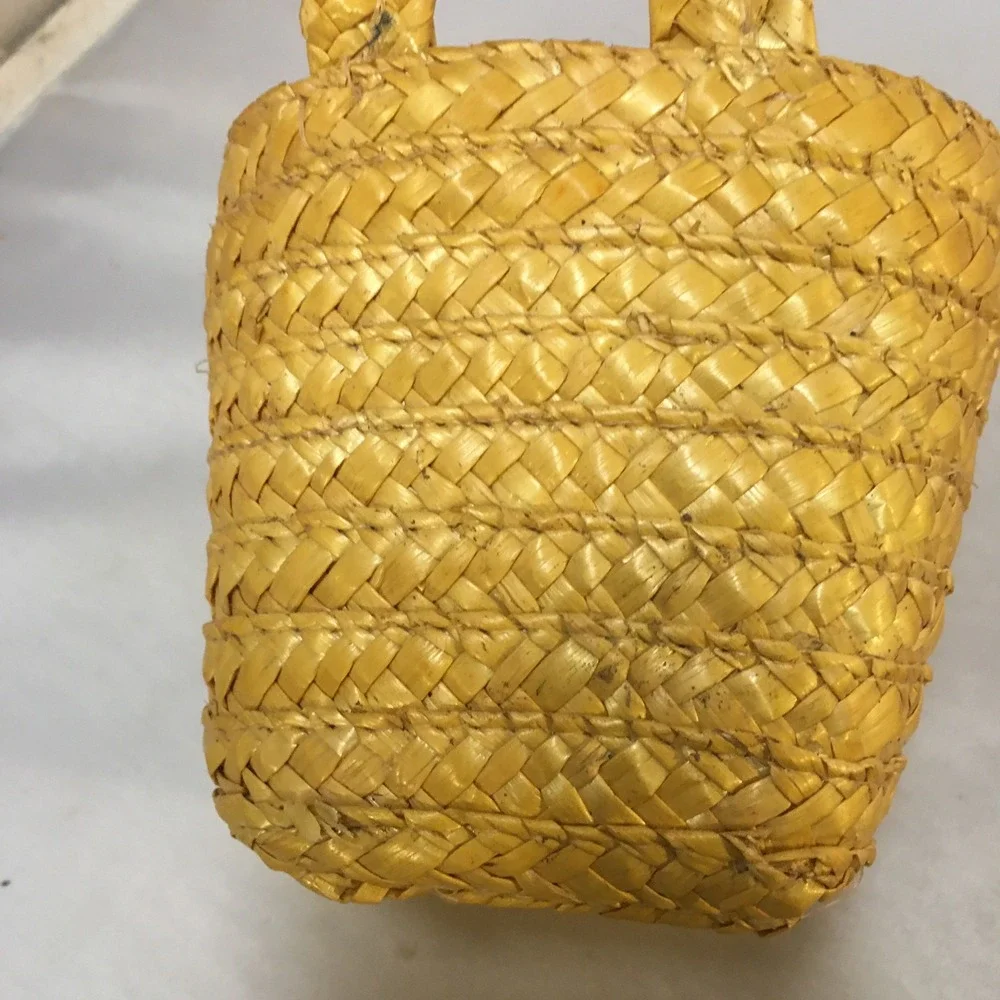 Mini Woven Straw Basket Small Yellow Braided Decor Tote Organization Storage
